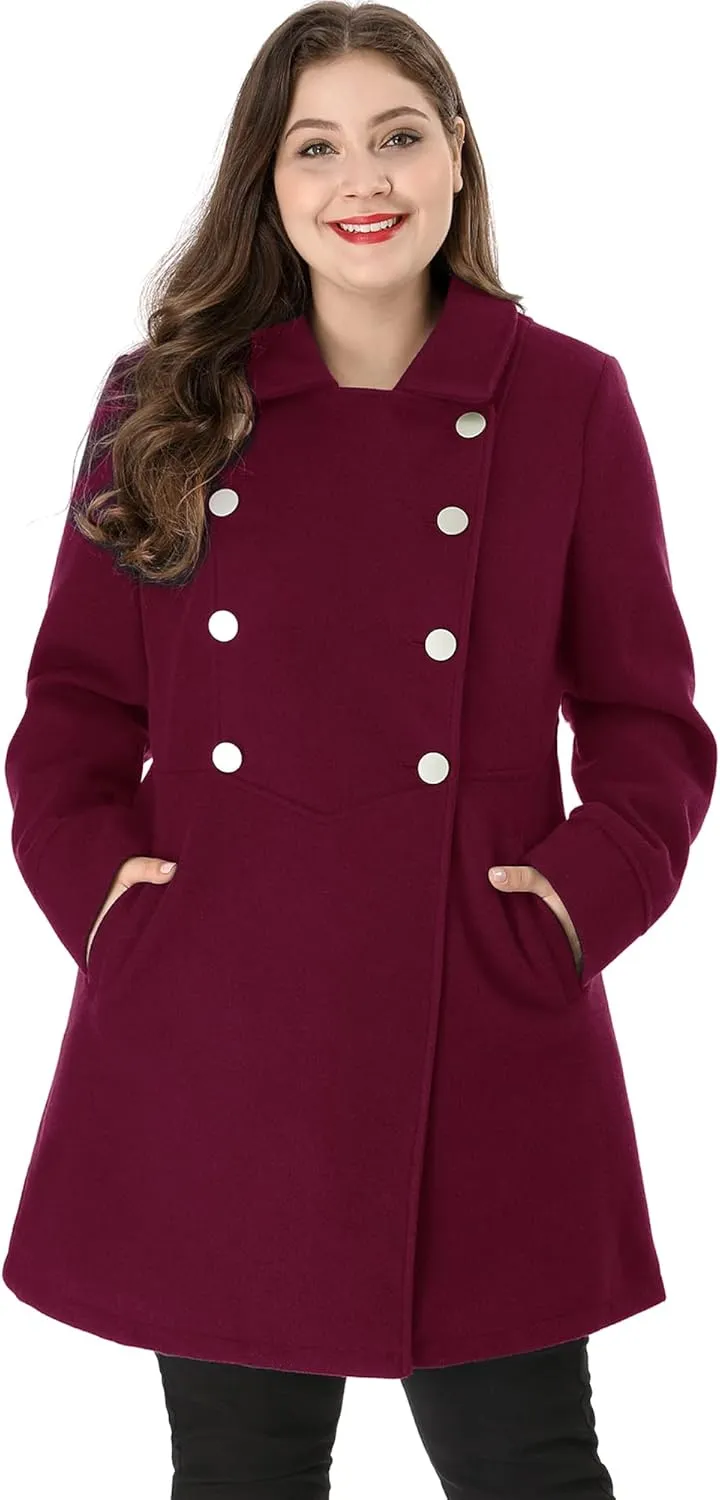 Agnes Orinda Women's Plus Size Coat A-Line Peter Pan Collar Double Breasted Fall Winter Peacoat