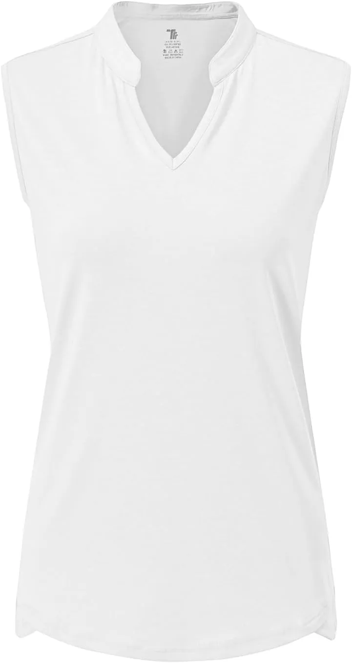 BASUDAM Women's Sleeveless Golf Polo Shirts V-Neck Collarless Tennis Athletic T-Shirts Quick Dry