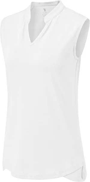 BASUDAM Women's Sleeveless Golf Polo Shirts V-Neck Collarless Tennis Athletic T-Shirts Quick Dry