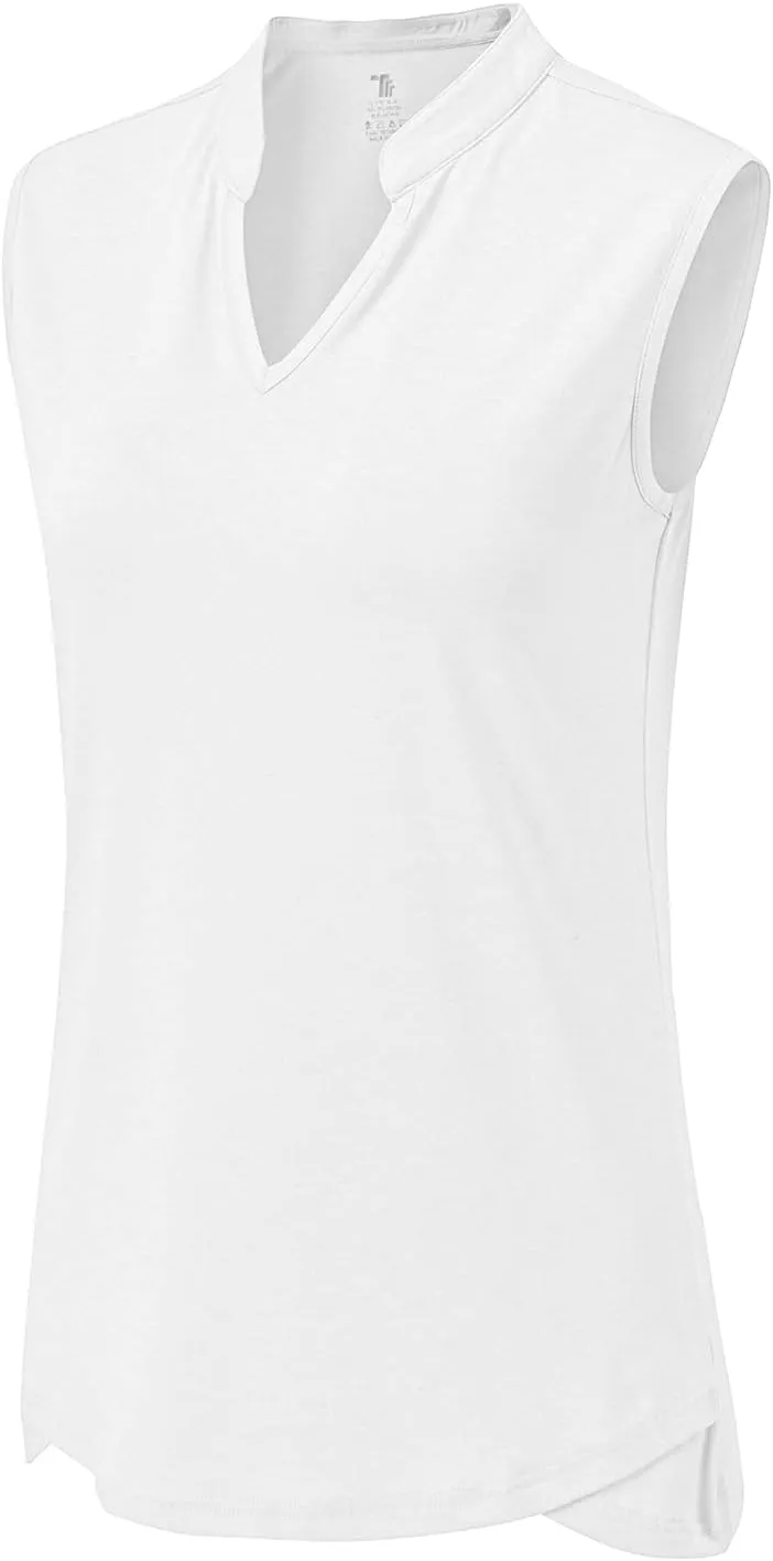 BASUDAM Women's Sleeveless Golf Polo Shirts V-Neck Collarless Tennis Athletic T-Shirts Quick Dry