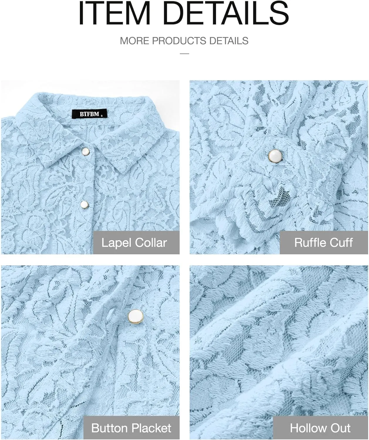 BTFBM Long Sleeve Lace Blouses for Women 2025 Spring Dressy Casual Button Down Shirts Date Night Outfit Club Party Tops