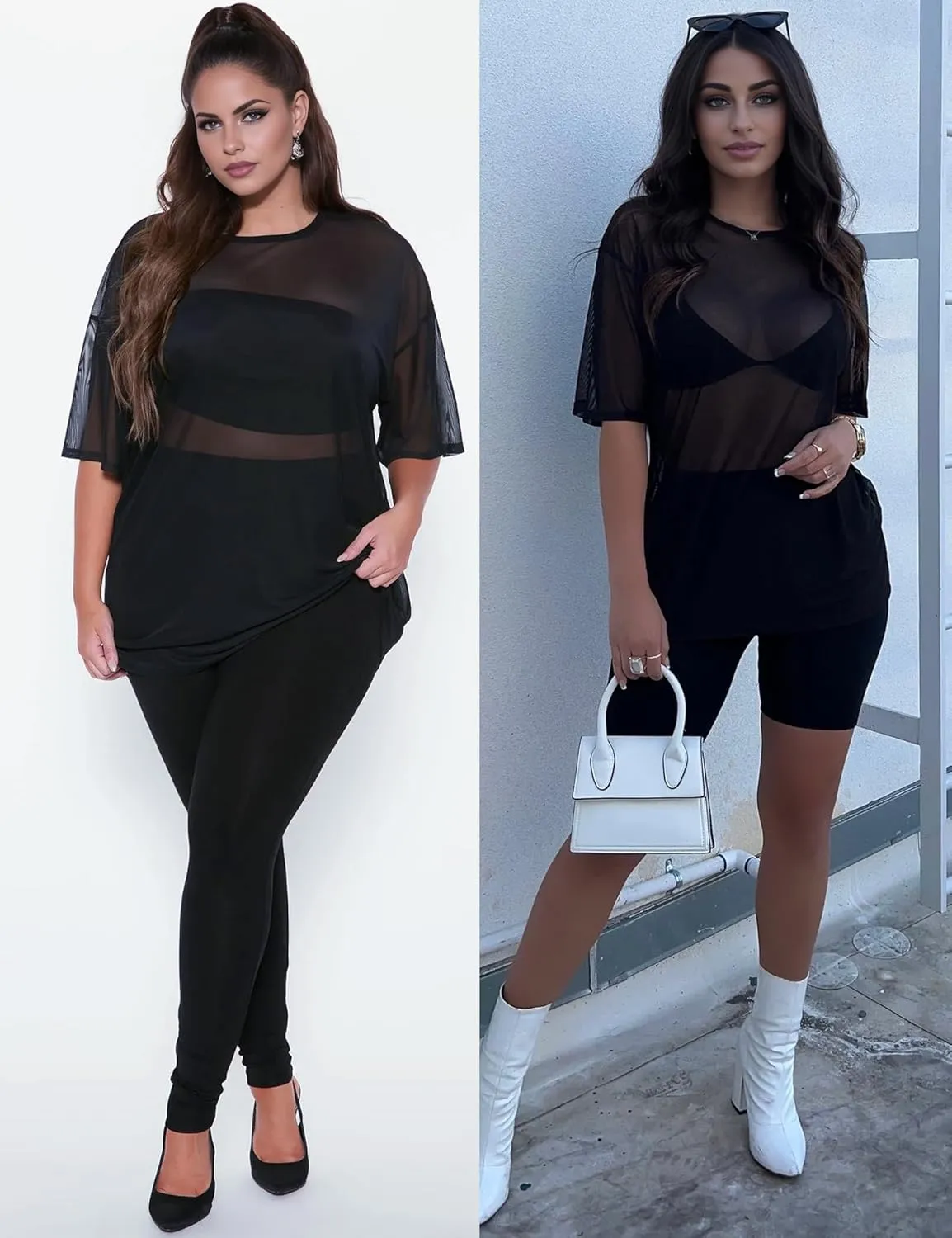 Buauty Women's Short Mesh Top, Sheer See Through Tops for Women, Summer Loose Short Sleeve T Shirt Fishnet Club Top