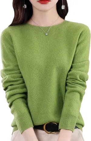 Cashmere Sweaters for Women, 100% Cashmere Crew Neck Warm Light Long Sleeve Elegant Soft Pullover Sweater