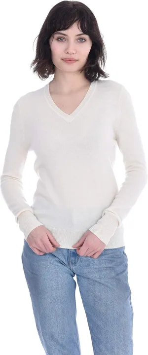 Cashmeren Womens Basic V-Neck Sweater 100% Pure Cashmere Long Sleeve Classic Pullover