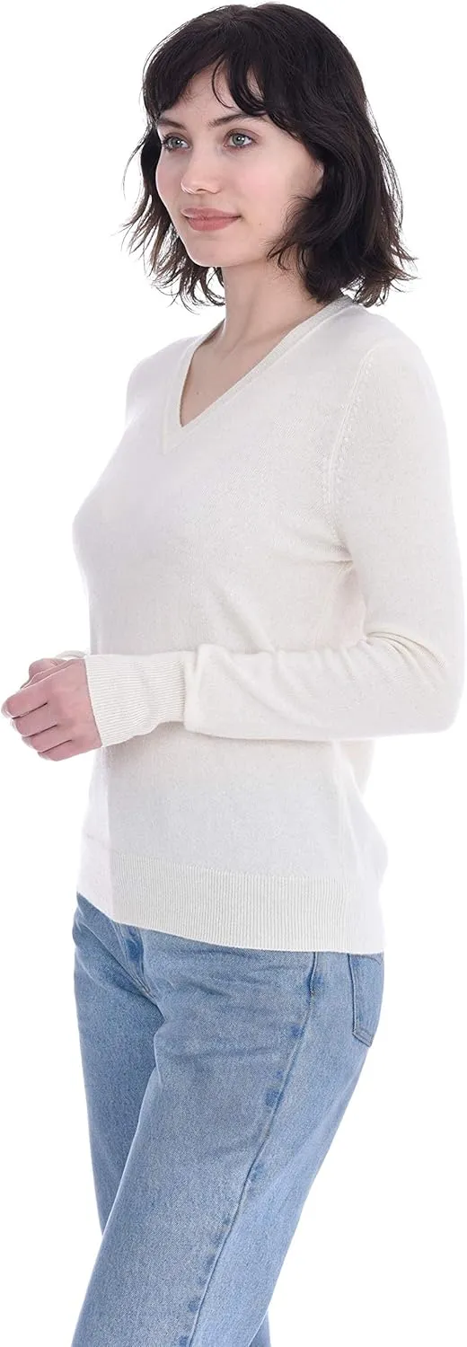 Cashmeren Womens Basic V-Neck Sweater 100% Pure Cashmere Long Sleeve Classic Pullover
