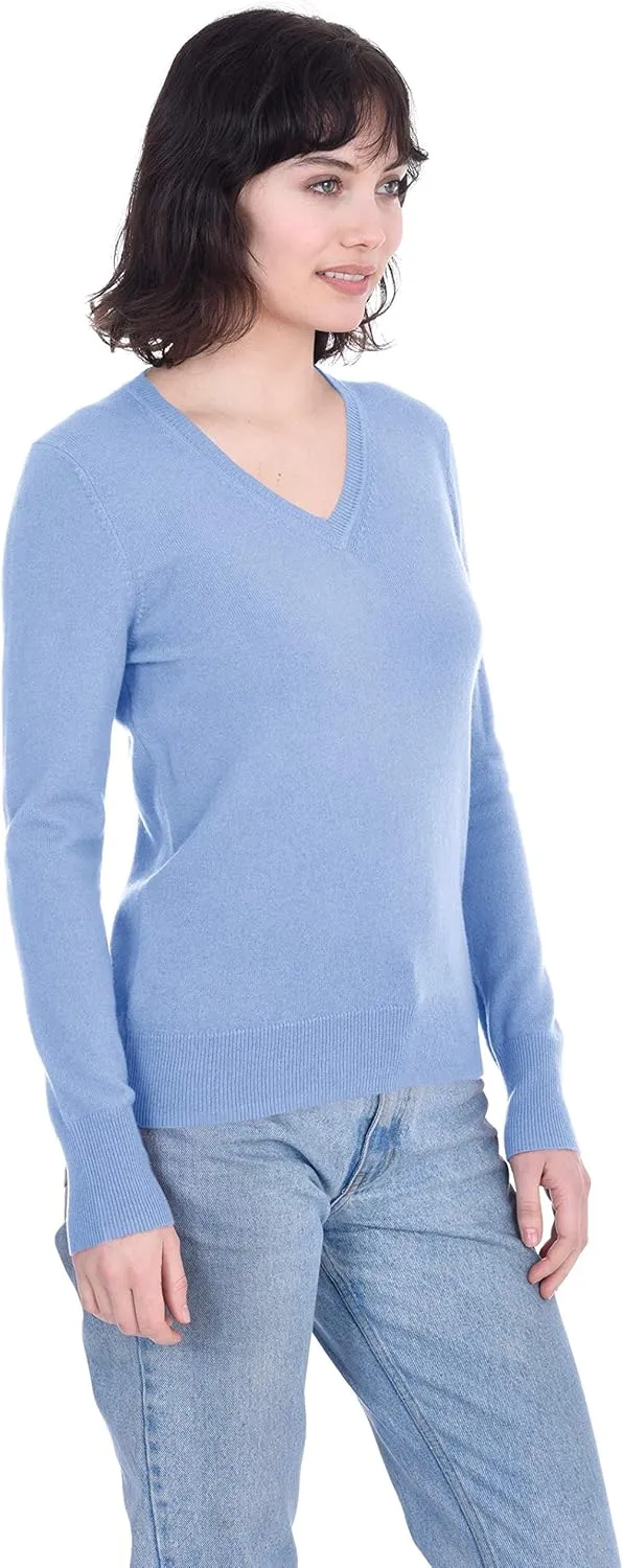 Cashmeren Womens Basic V-Neck Sweater 100% Pure Cashmere Long Sleeve Classic Pullover