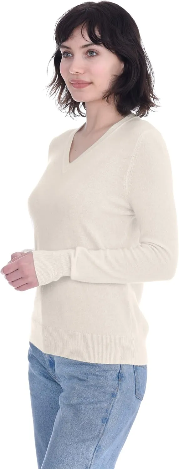 Cashmeren Womens Basic V-Neck Sweater 100% Pure Cashmere Long Sleeve Classic Pullover