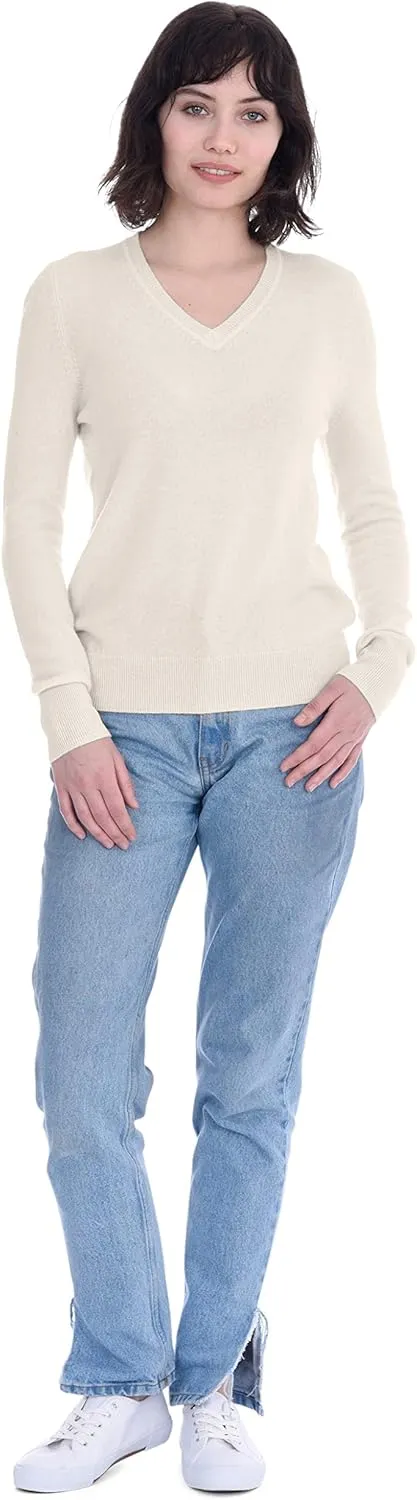 Cashmeren Womens Basic V-Neck Sweater 100% Pure Cashmere Long Sleeve Classic Pullover