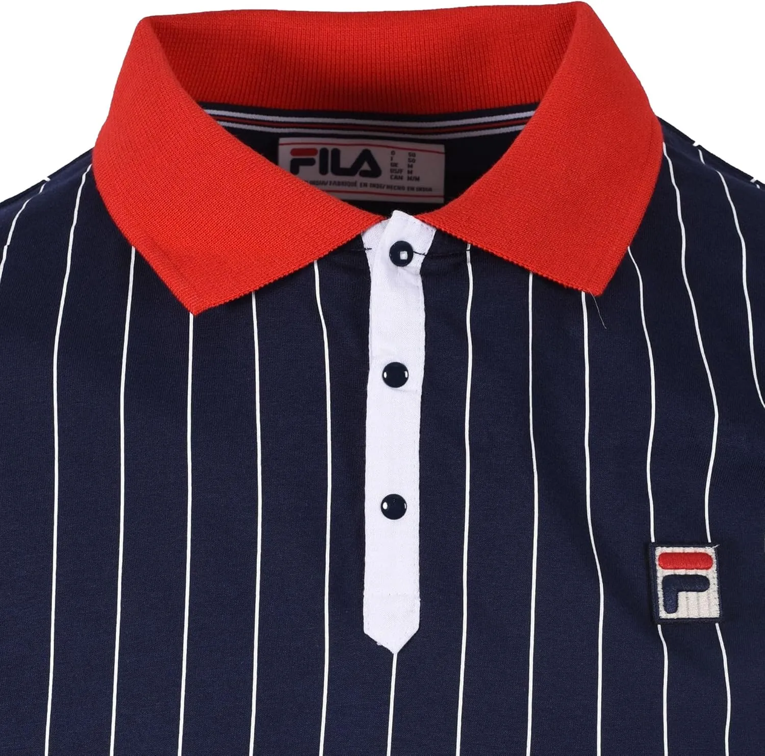 Fila Mens Vintage White or Cream Tapioca BB1 Stripe Tennis Polo Shirt