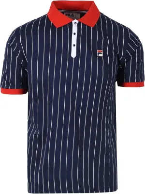 Fila Mens Vintage White or Cream Tapioca BB1 Stripe Tennis Polo Shirt