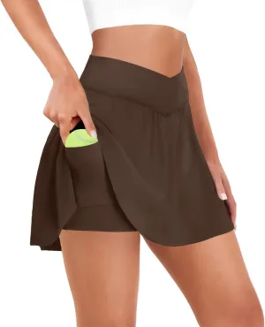 FireSwan Tennis Skirt for Women with Pockets Shorts Crossover High Waisted Pleated Golf Skorts Athletic Workout Skirts