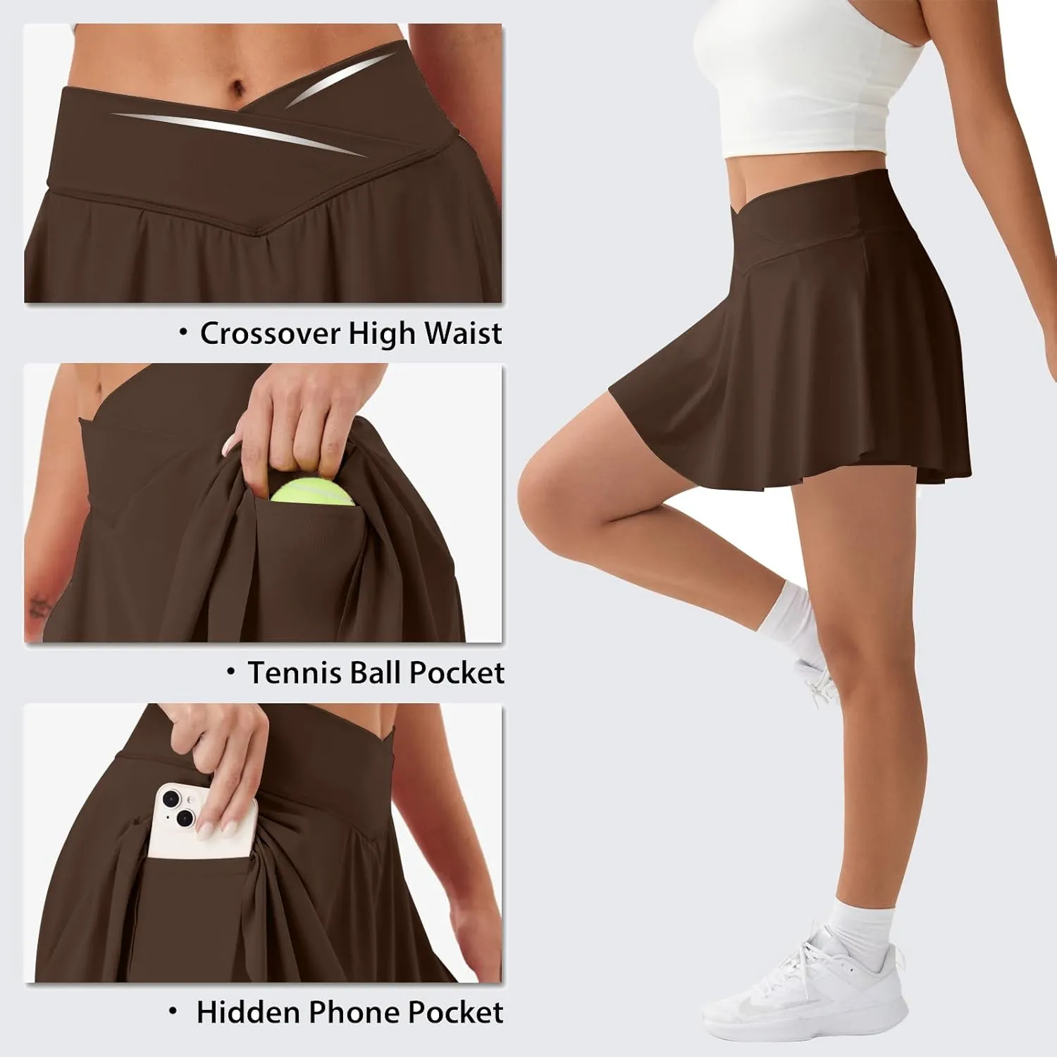 FireSwan Tennis Skirt for Women with Pockets Shorts Crossover High Waisted Pleated Golf Skorts Athletic Workout Skirts
