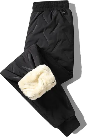 Fleece Lined Pants Men Winter Warm Water Resistant Athletic Running Joggers Thermal Pants with Zipper Pockets