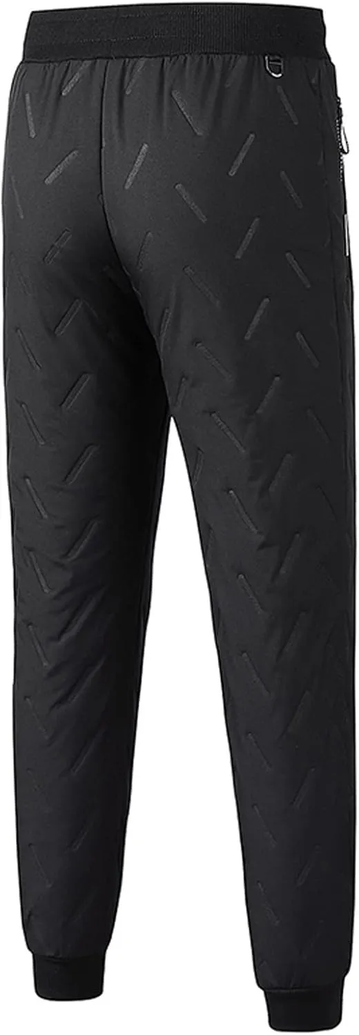 Fleece Lined Pants Men Winter Warm Water Resistant Athletic Running Joggers Thermal Pants with Zipper Pockets