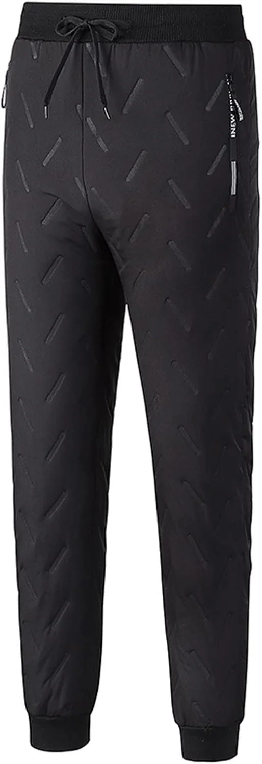 Fleece Lined Pants Men Winter Warm Water Resistant Athletic Running Joggers Thermal Pants with Zipper Pockets