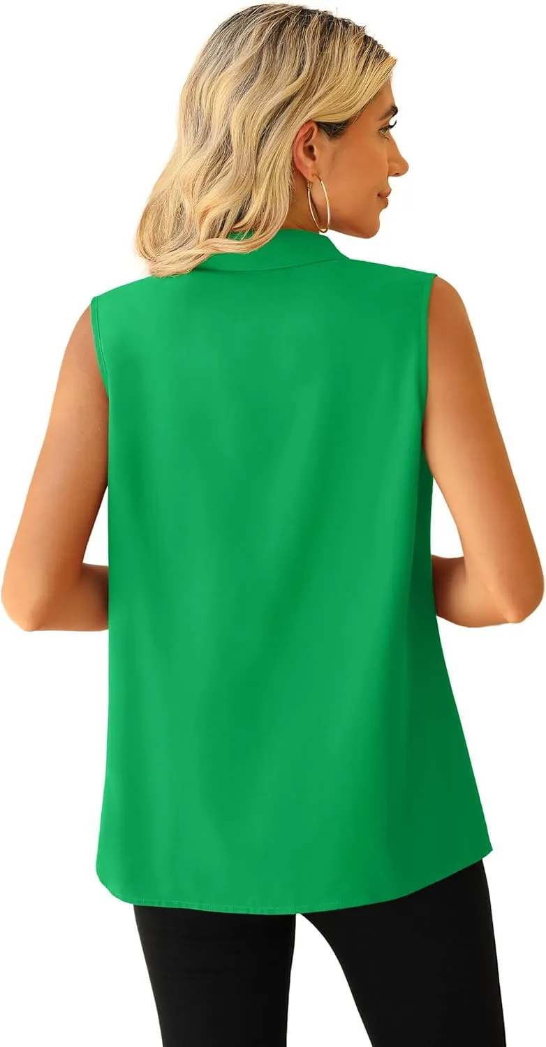 Jouica Womens Sleeveless Blouses Button Down Collared Shirts for Work Casual V Neck Tank Tops