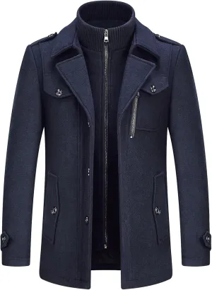 Lamgool Men's Winter Wool Blend Coat Casual Business Single Breasted Peacoat