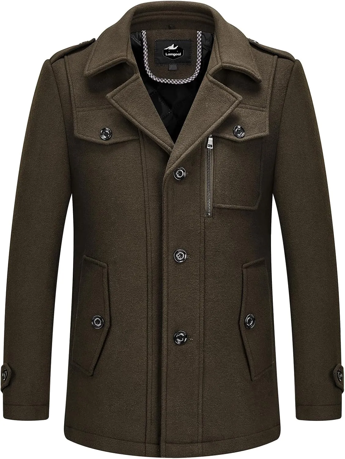 Lamgool Men's Winter Wool Blend Coat Casual Business Single Breasted Peacoat