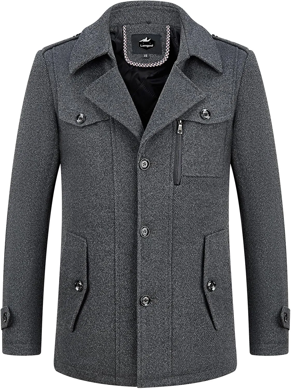 Lamgool Men's Winter Wool Blend Coat Casual Business Single Breasted Peacoat