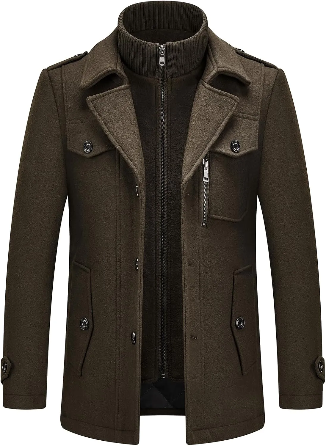 Lamgool Men's Winter Wool Blend Coat Casual Business Single Breasted Peacoat