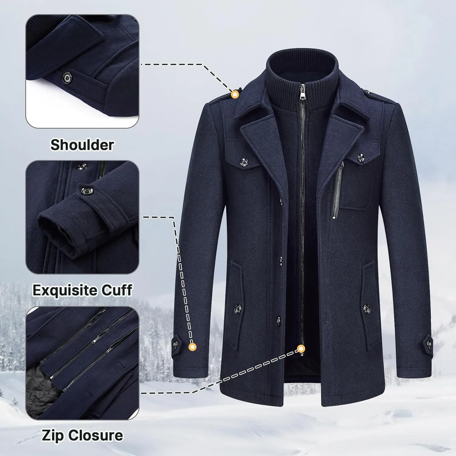 Lamgool Men's Winter Wool Blend Coat Casual Business Single Breasted Peacoat