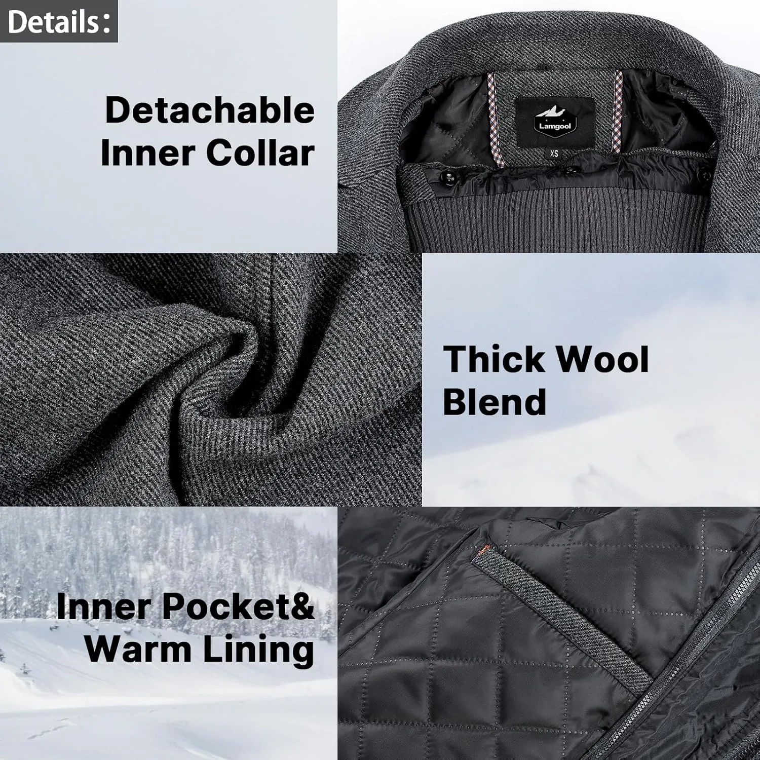 Lamgool Men's Winter Wool Blend Coat Casual Business Single Breasted Peacoat