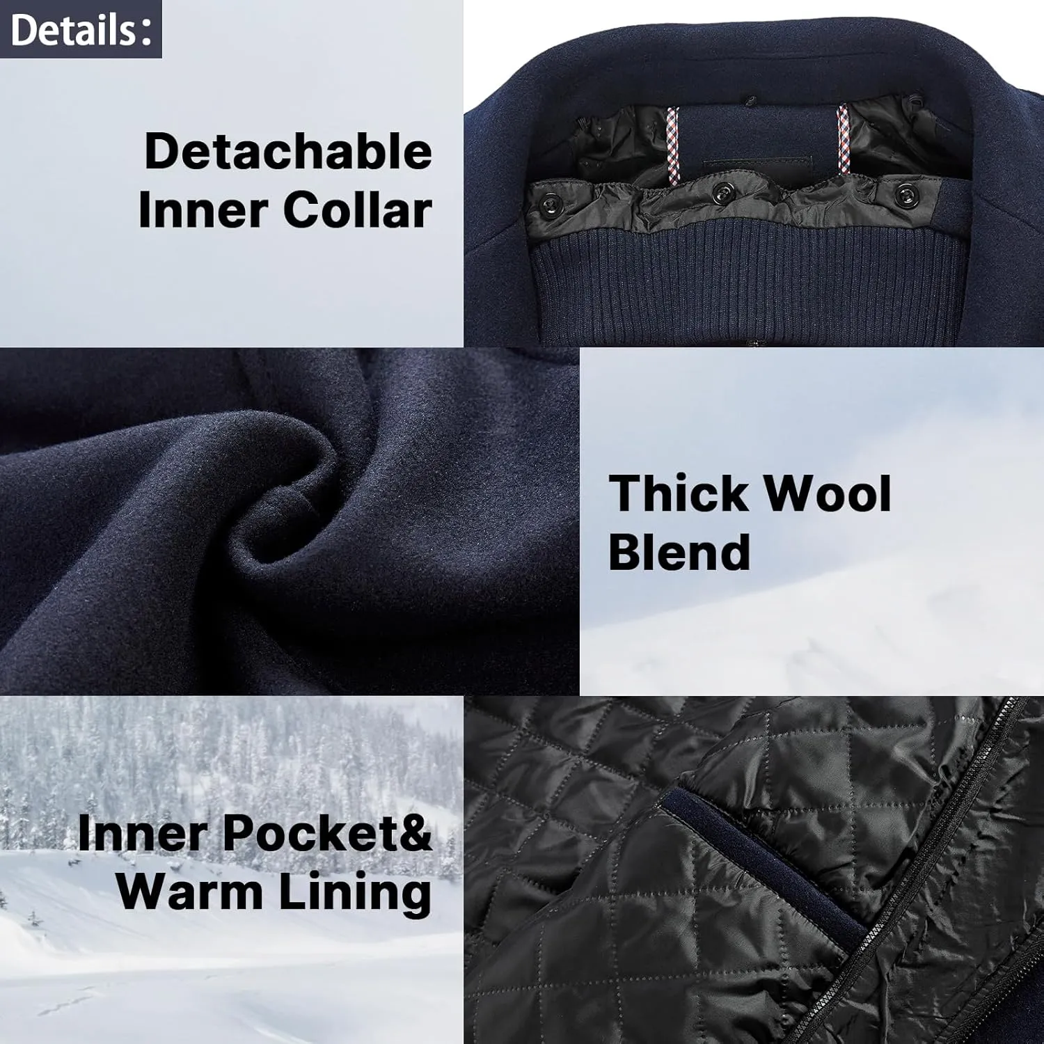 Lamgool Men's Winter Wool Blend Coat Casual Business Single Breasted Peacoat