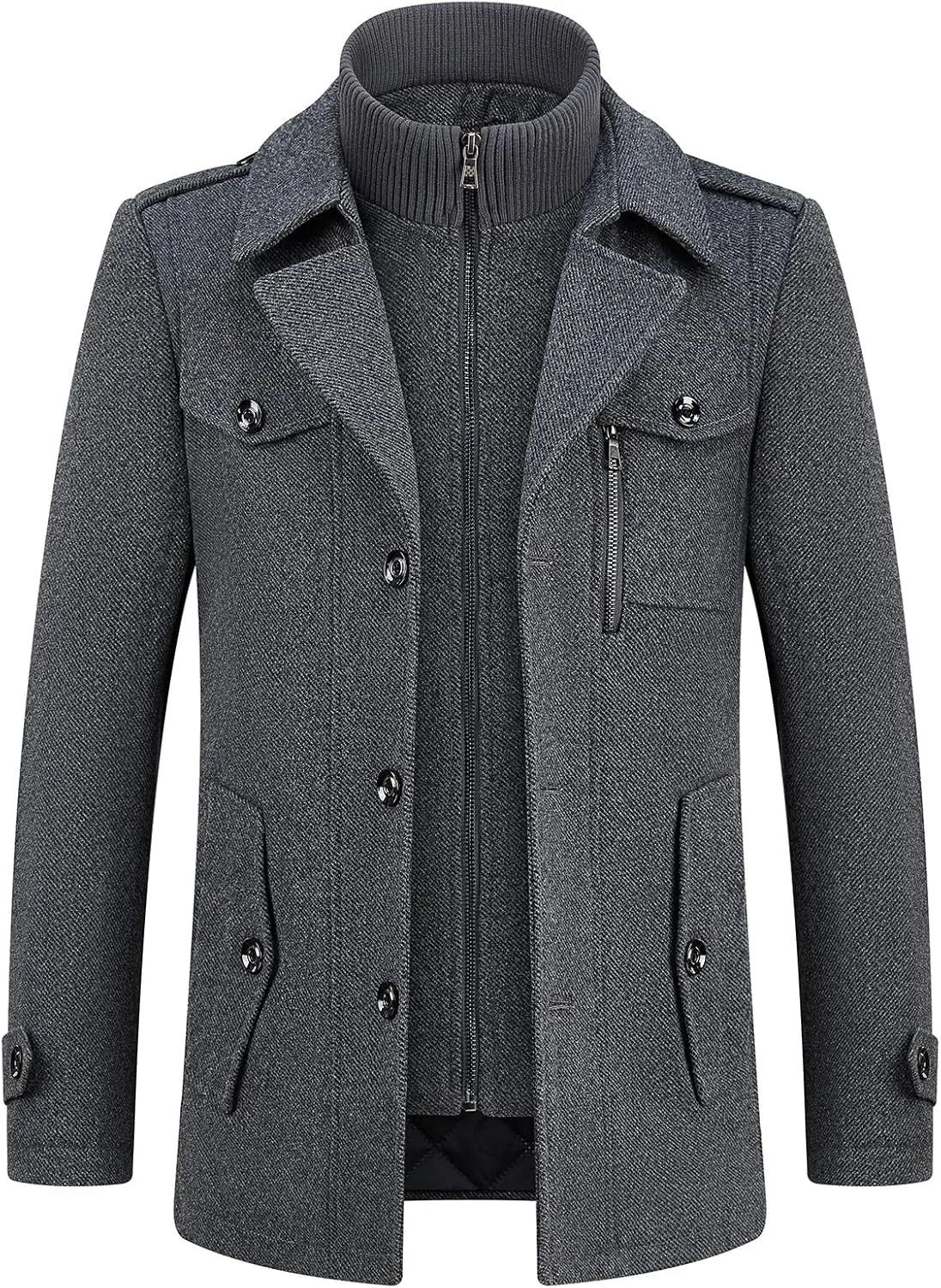 Lamgool Men's Winter Wool Blend Coat Casual Business Single Breasted Peacoat