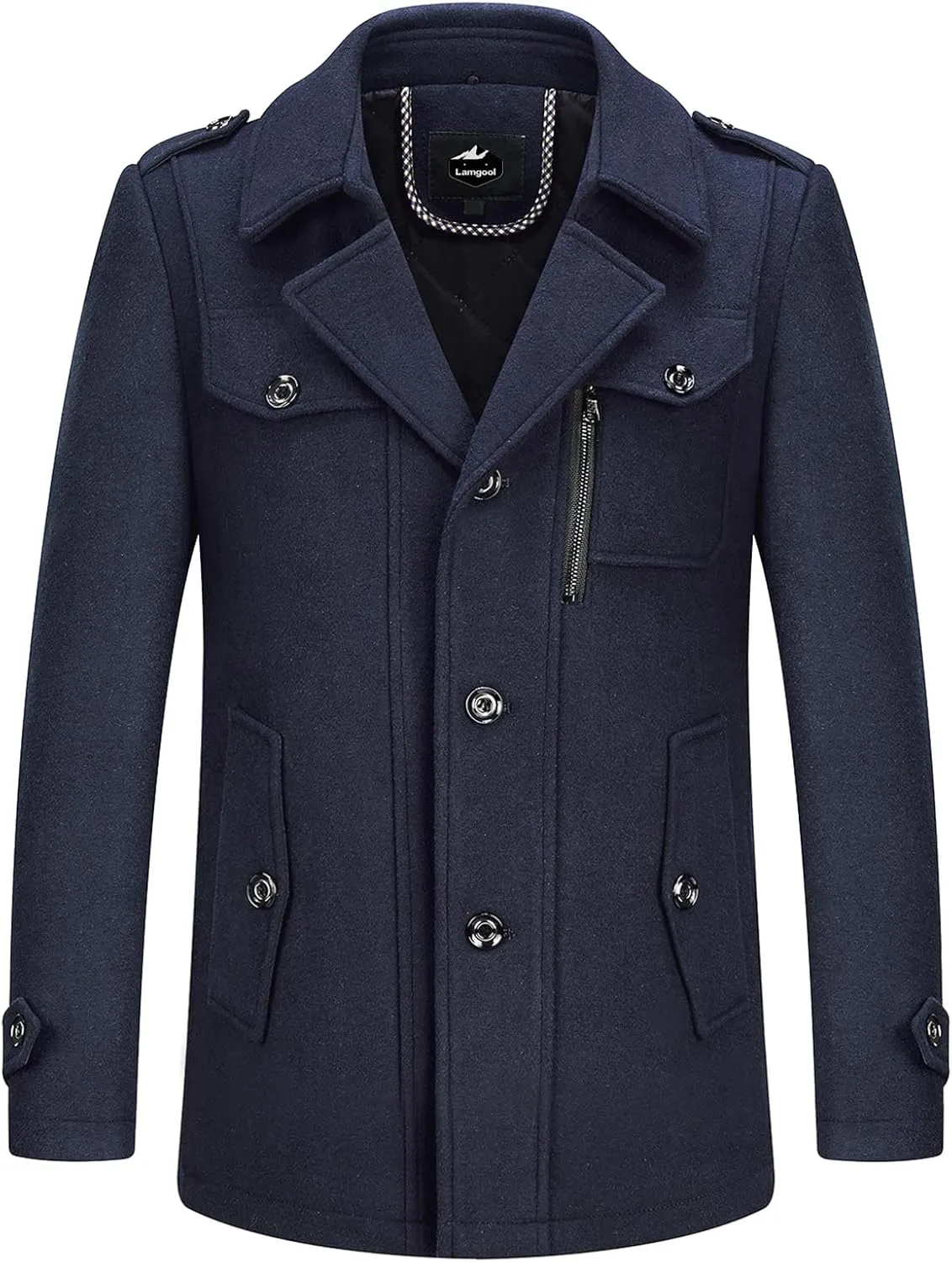 Lamgool Men's Winter Wool Blend Coat Casual Business Single Breasted Peacoat