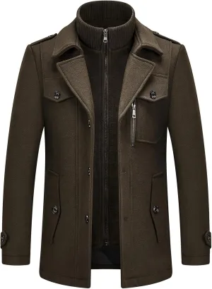Lamgool Men's Winter Wool Blend Coat Casual Business Single Breasted Peacoat