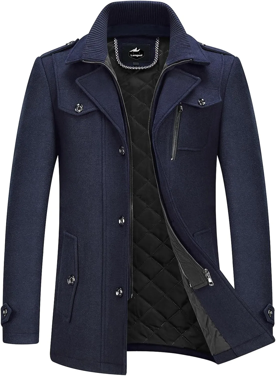 Lamgool Men's Winter Wool Blend Coat Casual Business Single Breasted Peacoat