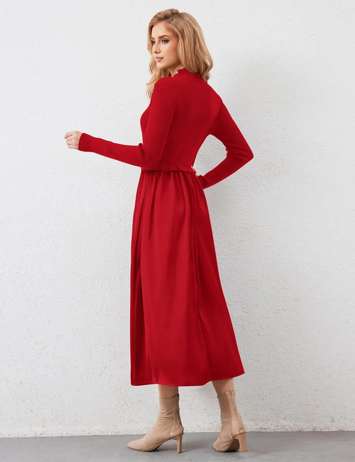 Lauweion Women's Turtleneck Sweater Maxi Dress Long Sleeve Slim Fit Ribbed Knit Pullover Jumper Top Fall Flowy Long Dresses