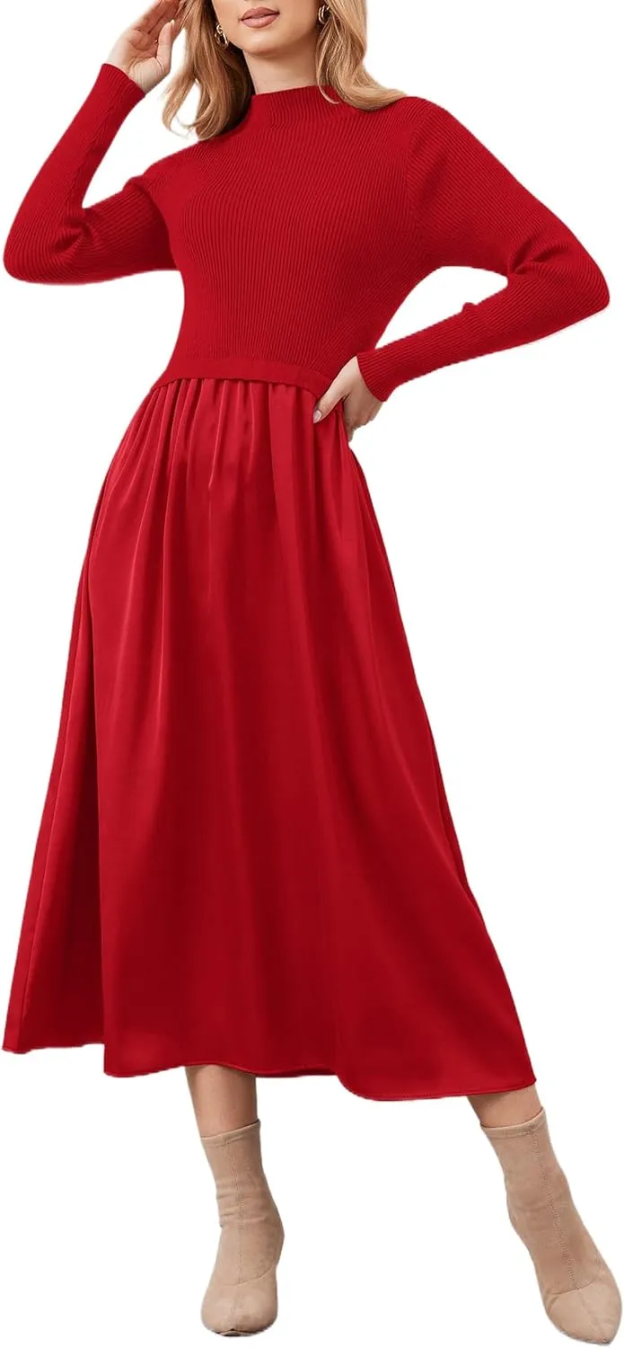 Lauweion Women's Turtleneck Sweater Maxi Dress Long Sleeve Slim Fit Ribbed Knit Pullover Jumper Top Fall Flowy Long Dresses