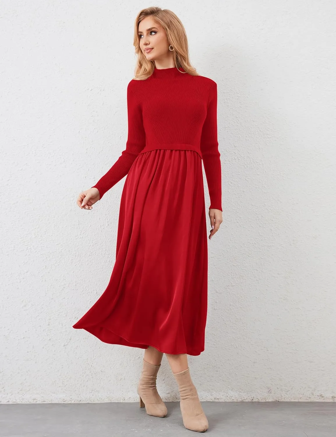 Lauweion Women's Turtleneck Sweater Maxi Dress Long Sleeve Slim Fit Ribbed Knit Pullover Jumper Top Fall Flowy Long Dresses