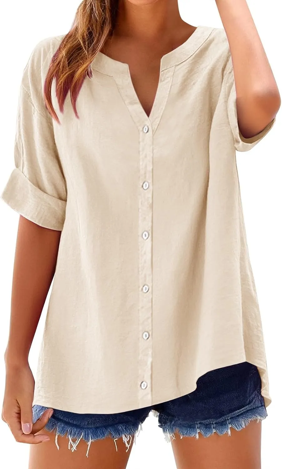 Linen Tops for Women Womens Button Down Shirt Color Sleeve Collar Casual Shirt Cotton Blouses for Casual