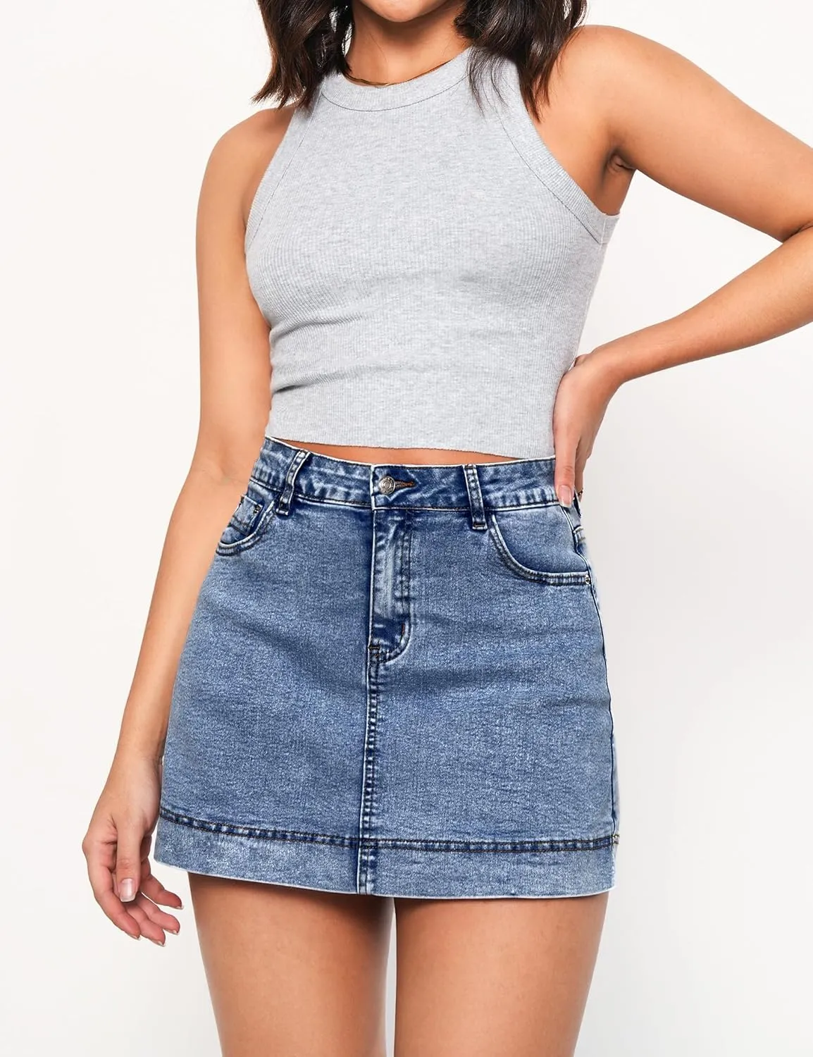 luvamia Jean Skorts for Woman Trendy High Waisted Stretchy Denim Skirt with Shorts Y2K Mini Skort Skirts Country Concert