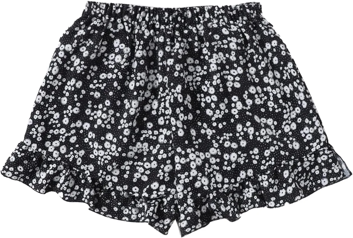 MakeMeChic Women's Boho Floral Print Elastic Waist Ruffle Wrap Tie Skorts Skirt Skorts