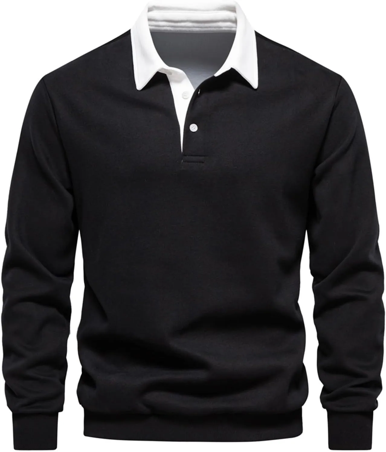 Men's Long Sleeve Polo Shirts Slim-fit Cotton Rugby Shirt Basic Color Spliced Designed Sweatshirt