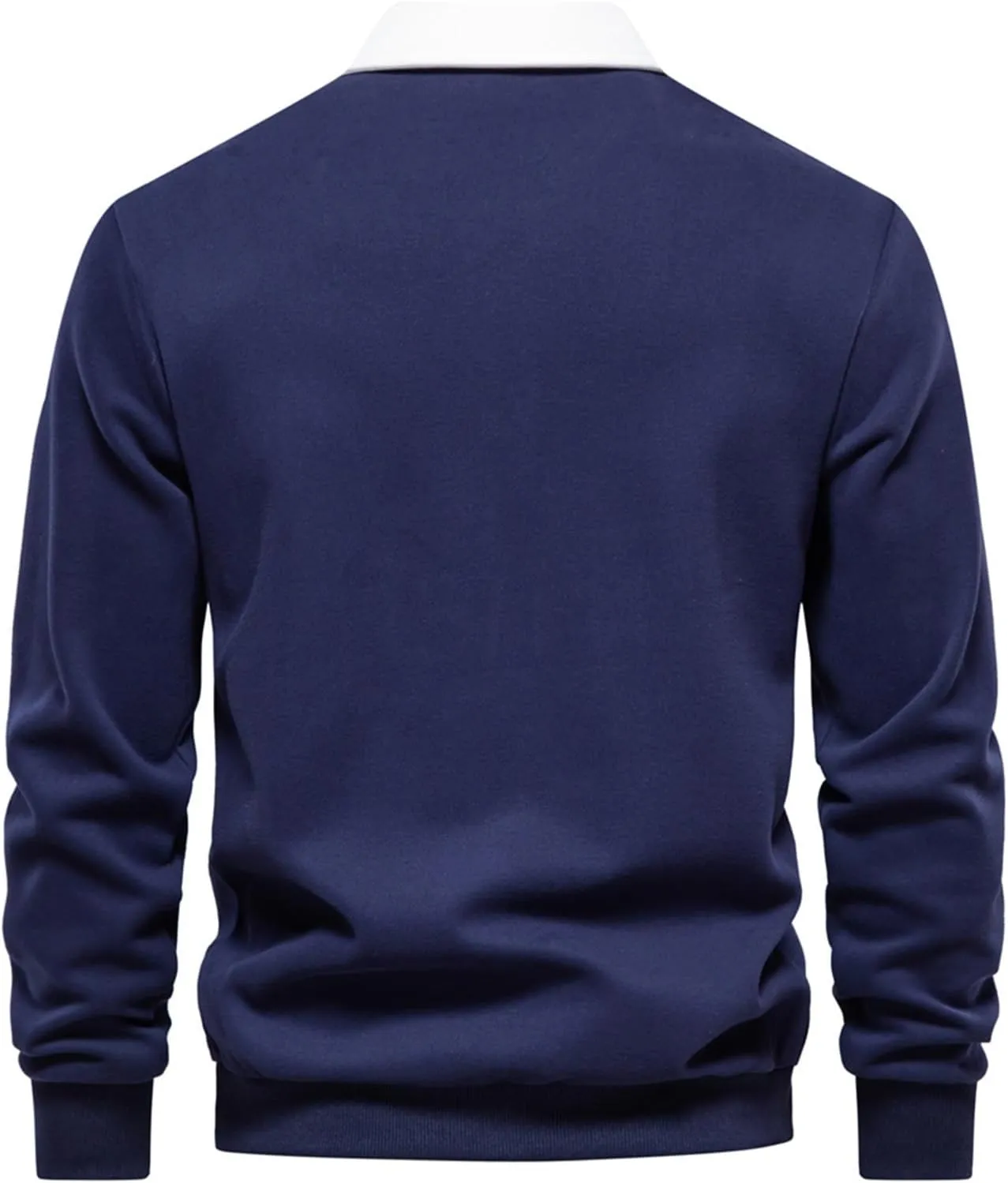 Men's Long Sleeve Polo Shirts Slim-fit Cotton Rugby Shirt Basic Color Spliced Designed Sweatshirt