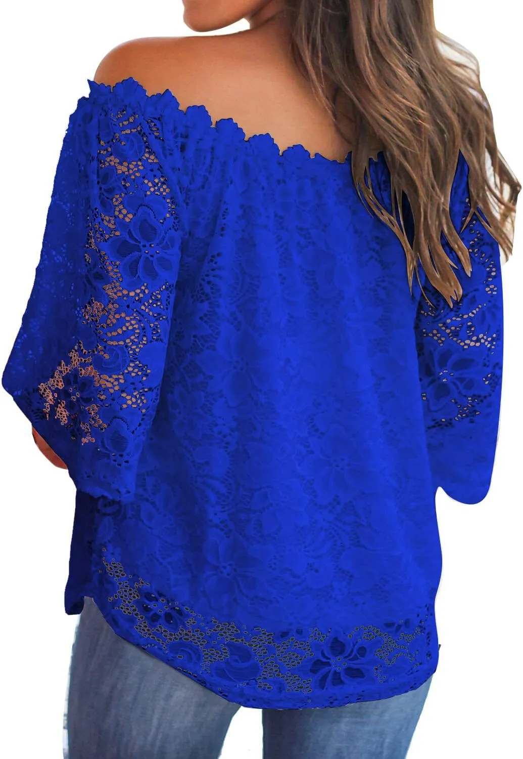 MIHOLL Women's Lace Off Shoulder Tops Casual Loose Blouse Shirts