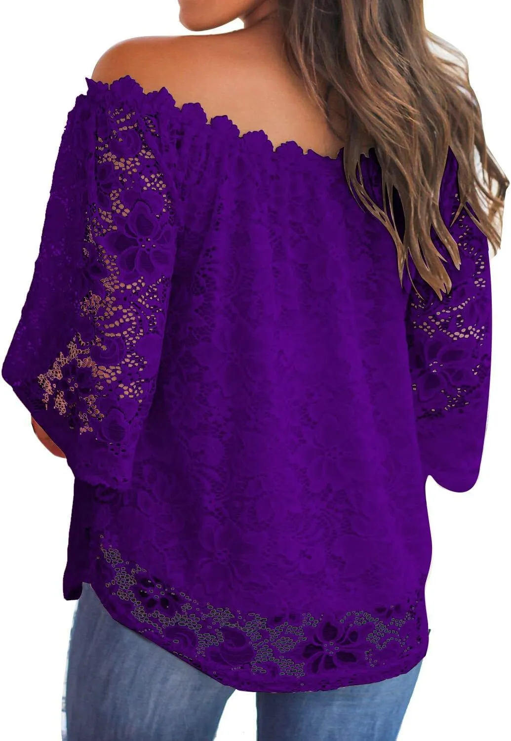 MIHOLL Women's Lace Off Shoulder Tops Casual Loose Blouse Shirts
