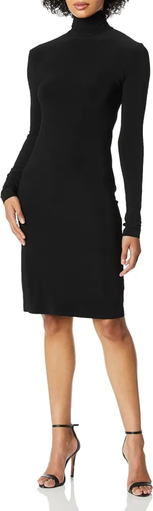 Norma Kamali Women's Slim Fit Long Sleeve Turtle Dress to Knee