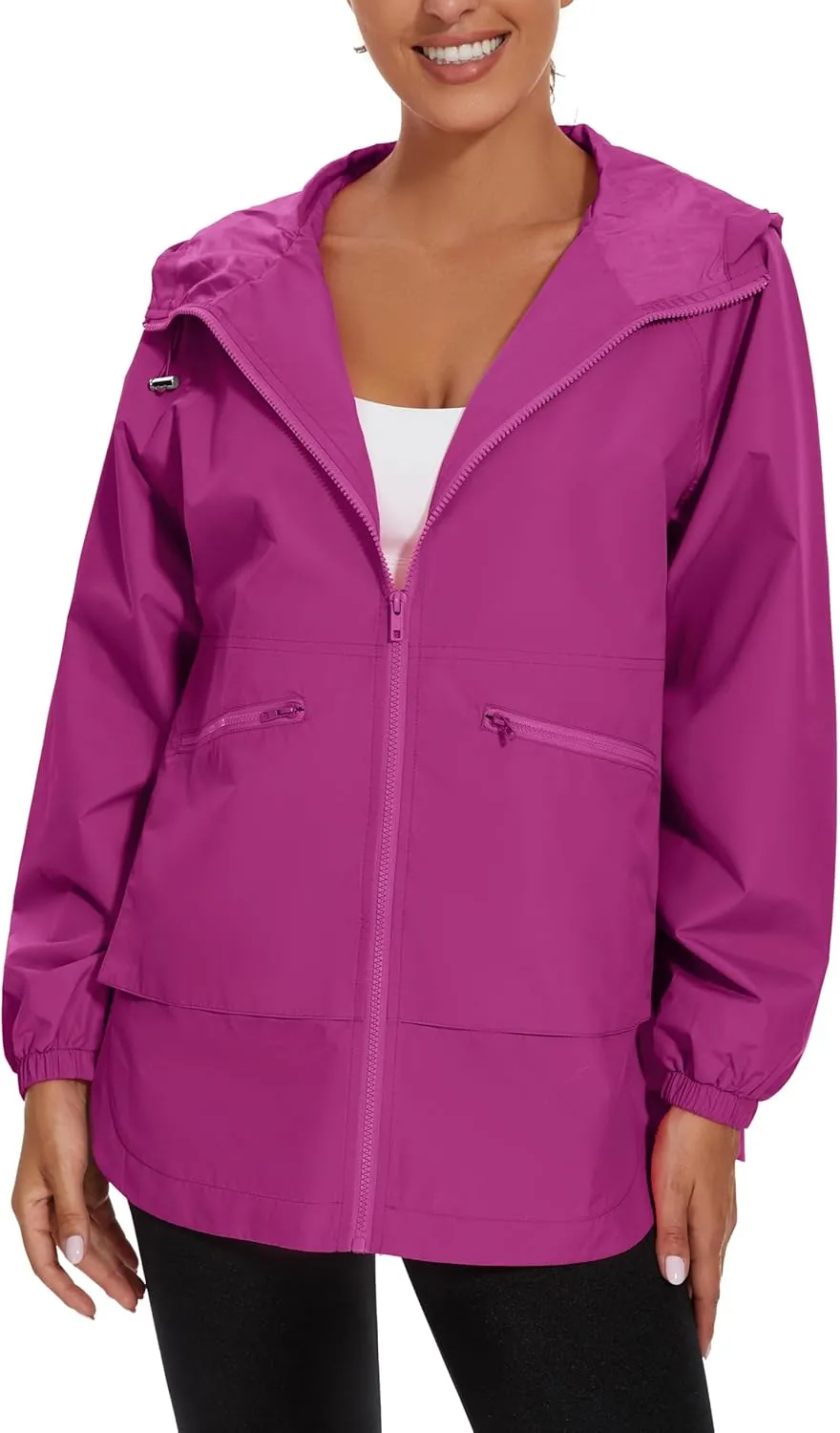 PESION Womens Waterproof Raincoat Lightweight Rain Jacket Trench Coat Hooded Windbreaker With Pockets for Outdoor