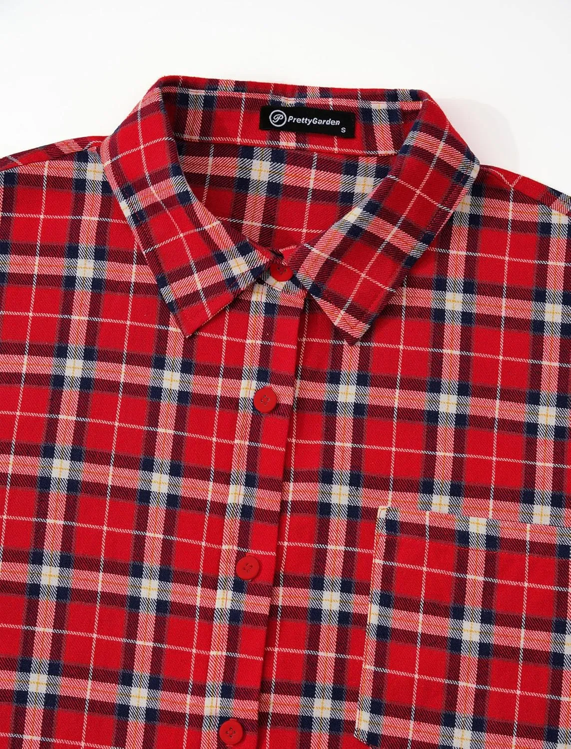 PRETTYGARDEN Women's Fall Long Sleeve Button Down Plaid Shirts Collared Loose Fit Cotton Casual Lightweight Shackets Blouses