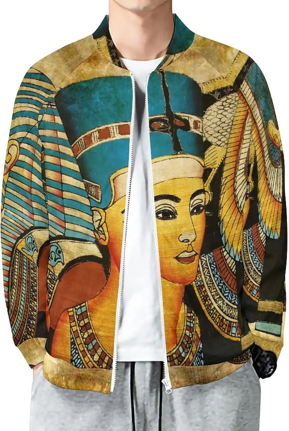 Retro Ancient Egyptian Art Men's Bomber Jackets Lightweight Windbreaker Full Zippered Casual Coat