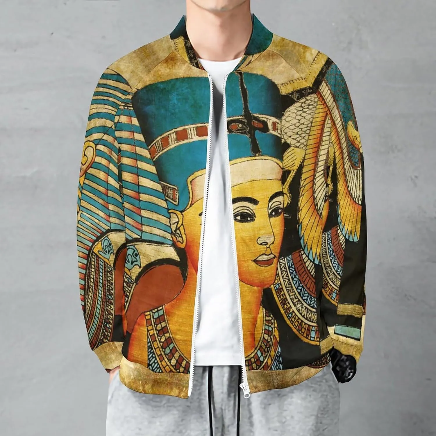 Retro Ancient Egyptian Art Men's Bomber Jackets Lightweight Windbreaker Full Zippered Casual Coat