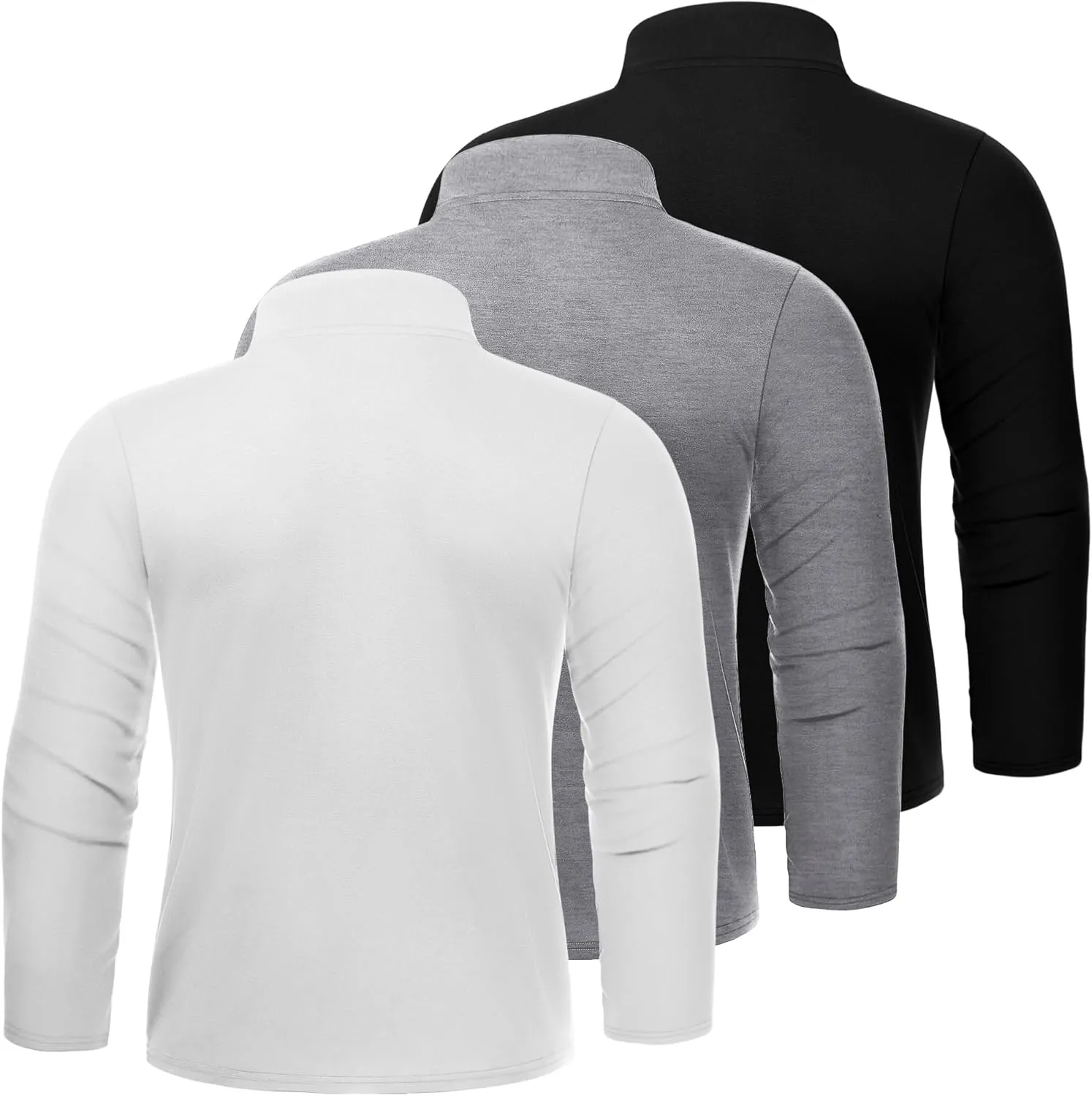 Riyiper 3 Pcs Men's Big and Tall Cotton Shirts Mock Turtleneck Long Sleeve Tops Loose Fit Plus Size Casual Basic Tees