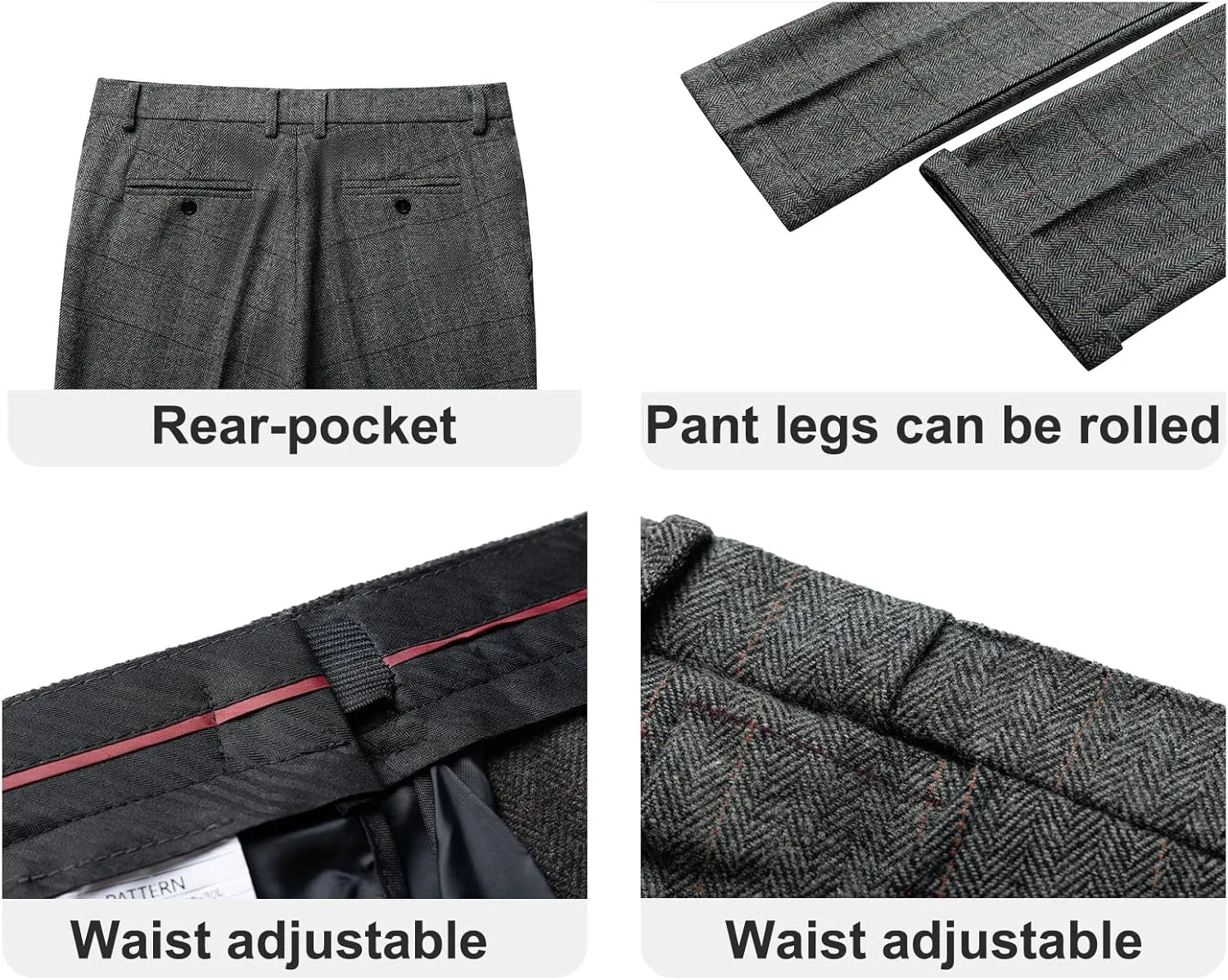 SevenBoy Men's Dress Pants Tweed Plaid Classic Fit Siut Separates Slim Stylish Wool Casual Business Suit Pants