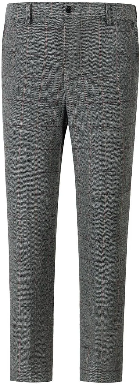 SevenBoy Men's Dress Pants Tweed Plaid Classic Fit Siut Separates Slim Stylish Wool Casual Business Suit Pants