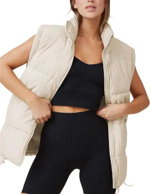 Springrain Womens Oversized Quilted Puffer Vest Padded Warm Winter Jacket with Stand Collar Bubble Puffer Gilet